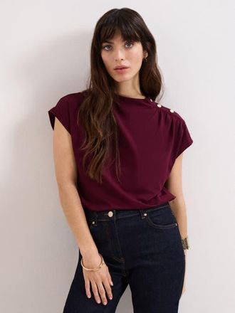 Phase Eight Paige Ruched Shoulder Hardware Ponte Top in Burgundy at Nordstrom, Size 12
