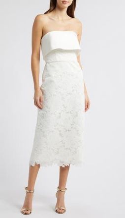 Amsale Strapless Lace Midi A-Line Dress in Ivory at Nordstrom Rack, Size 10