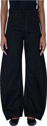 Christophe Lemaire High Waisted Curved Pants - Dames - Loose Fit Jeans - Zwart - XS - Katoen - Jeans