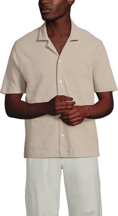 Lands End Short Sleeve Cotton Linen Button Through Camp Collar Shirt in Khaki Sand Heather at Nordstrom, Size Xx-Large