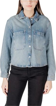 Only Denim Jackets, female, Blue, Size: XS Blue Cotton Blouse with Pockets