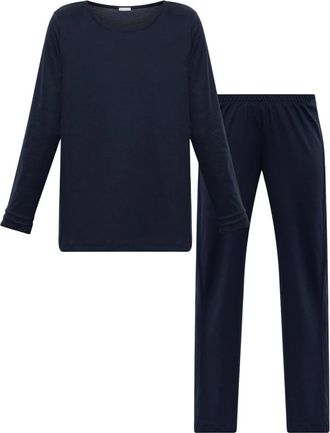 Hanro Nachtkleding, Dames, Blauw, XL, Katoen, Pilar Pyjamaset