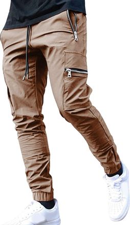 Generic Cargo Joggers for Men UK Black Cargo Trousers Multi-Pocket with Zipper Sweatpants Slim Fit Tracksuit Bottoms Quick Dry Cuffed Pants Mens Joggers Work 