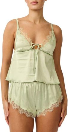 Kat The Label Sorrento Lace Trim Satin Camisole in Pistachio at Nordstrom, Size Small