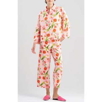 Natori Solene Cotton Sateen Crop Pajamas in Pink at Nordstrom, Size X-Large