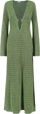 Os&eacute;ree Maxi Kaftan Dress in Shimmering Green Metallic Fabric