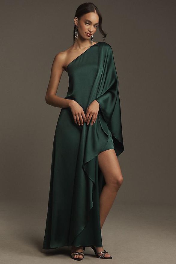 Tiana One-Shoulder Satin Kaftan Maxi Dress