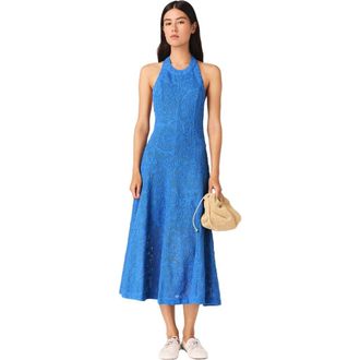 Maje Backless guipure maxi dress in Blue at Nordstrom, Size 38 Eu
