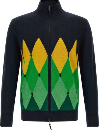 Ballantyne Classic Diamond Intarsia Zip Cardigan