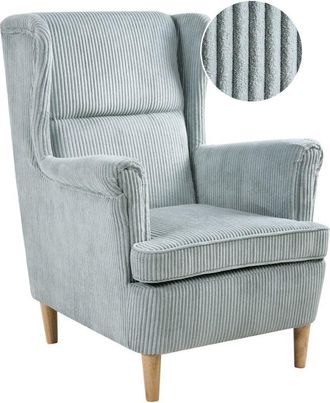 Beliani Sill&oacute;n Orejero Cl&aacute;sico Con Respaldo Alto Tapizado En Pana Patas De Madera Azul Claro Abson