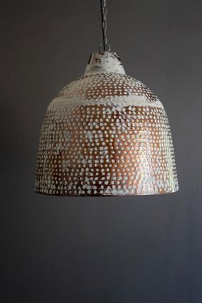 Kalalou Whitewash Rustic Metal Hammered Pendant Light