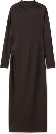 Mango Asymmetric Neck Long Sleeve Dress in Chocolate at Nordstrom, Size 8