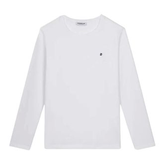 Dondup Tops, Heren, Wit, L, Katoen, Slim T-shirt met Lange Mouwen en Ronde Hals