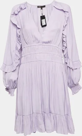 Maje Light Purple Satin Ruffled Ralya Short Dress