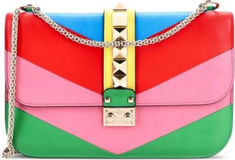Valentino Garavani 1973 Glam Lock Striped Leather Medium shoulder bag - Rosa
