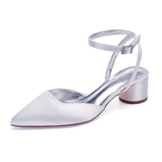 Generic Wedding Sandals Womens Low Block Heels Sandals Bridal Pointed Toe Slingback Ankle Strap Dress Party Heels 4.5,White,9 UK