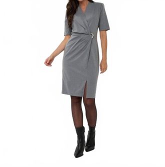 Esqualo Buckle Short Sleeve Dress In Light Grey Melange