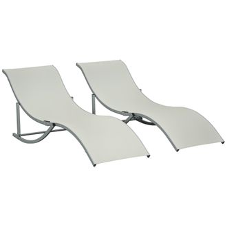 OUTSUNNY 2 Tumbonas Plegables En Forma De S Ergon&oacute;mica Con Marco De Aluminio Texteline Para Piscina Patio Jard&iacute;n Terraza 165x61x63 Cm