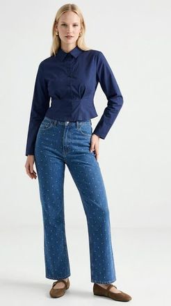 Exquise Lilyy High Waisted Wide Leg Denim Jeans in Navy at Nordstrom, Size X-Large