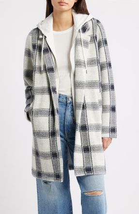 Thread & Supply Plaid Coat with Bib Hoodie in Black White Plaid at Nordstrom, Size X-Small