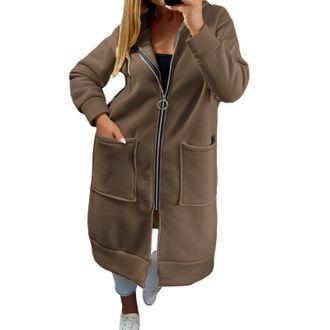 Generic Zipped Hoodies for Women UK Long Hoodies for Women Casual Zip Up Hooded Longline Fleece Jackets Plus Size Loose Fit Sweatshirts Cardigan Comfortable O