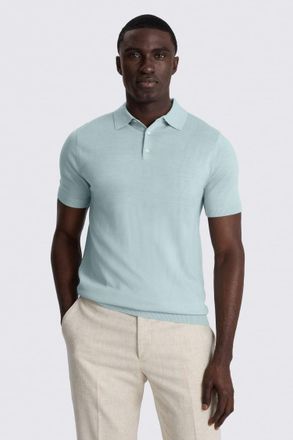 Moss Aqua Merino Knitted Polo Shirt
