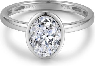 MAX + STONE Solid 10K Gold 3 Carat Oval Bezel 9X7MM Cubic Zirconia Engagement Ring