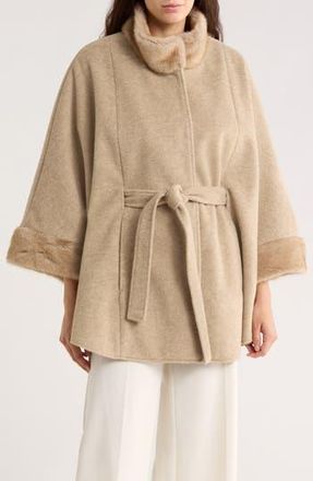 La Fiorentina Faux Fur Trim Cape in Beige at Nordstrom Rack