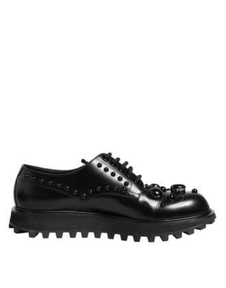 Dolce & Gabbana Black Leather Studded Men Formal Derby Mens Shoes