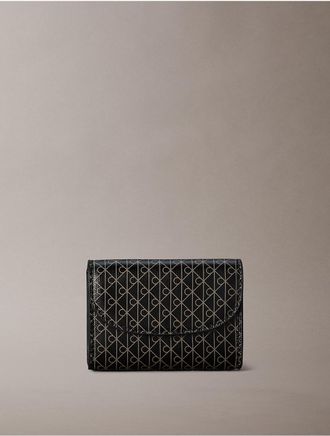 Calvin Klein Womens Allover Emblem Logo Coin Wallet - Black