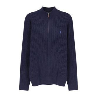 Polo Ralph Lauren Trui met halve rits van katoen met kabelsteek - Heren - Sweatshirts & Hoodies - Blauw - Maat: 2XL Katoen