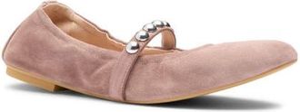 Stuart Weitzman Goldie Stud Ballet Flat in Almost Mauve Suede at Nordstrom, Size 6.5