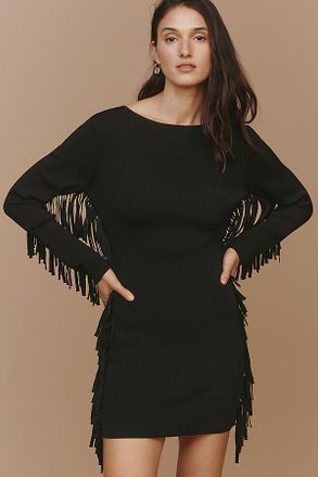 endless rose Long-Sleeve Fringe Sweater Mini Dress