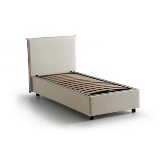 Dmora Dmora - Cama Individual Dbacchi, Cama Contenedor Con Revestimiento De Tela, 100% Made In Italy, Apertura Frontal, Adecuado Para Colch&oacute;n Cm 80x200, Bei