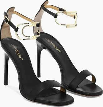 Off-white Leather Ankle Strap Sandals PAPERCLIP with 10cm Heel Off-White