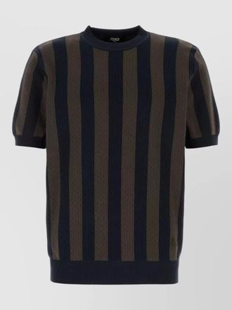 Fendi embroidered knit striped crew neck t-shirt