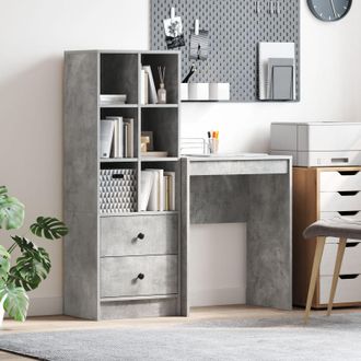 Berkfield Home Desk with Storage Concrete Grey Engineered Wood