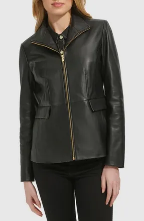 Cole Haan Wing Collar Leather Jacket in Black at Nordstrom, Size X-Small