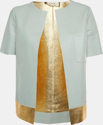 Marni Aqua/metallic Gold Leather Open Front Jacket