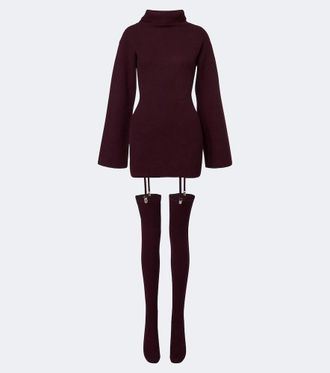 Aya Muse Cursa ribbed-knit wool minidress and tights set
