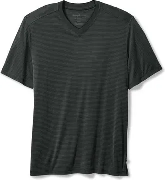 Tommy Bahama Bay Stripe IslandZone V-Neck Performance T-Shirt in Coal at Nordstrom, Size Xxx-Large
