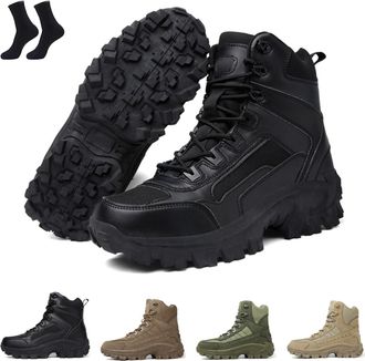 Generic Leather Boots, Mens Orthopedic Support Anti-Puncture Work Boots, Waterproof Anti-Sprain Hiking Boots, Slip On (Black,8.5)