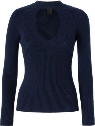 Pinko Rabbocco Maglia - Dames - V-hals truien - Blauw - L - Truien & Vesten