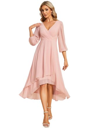 Ever-pretty Bridal Gowns and Wedding Dresses V-Neck High-Low Party Bridesmaid Dresses Wear Dress for Women Pink 12