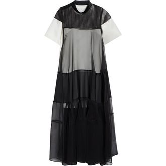sacai Mixed Media Maxi Dress in Off White/Black at Nordstrom, Size 2