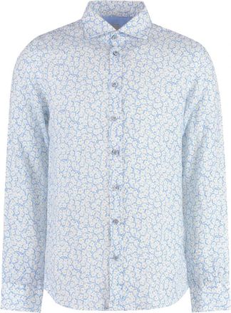 Bastoncino Overhemd van bedrukt katoen - Heren - Zakelijke Overhemden - Blauw - 4XL - Katoen - Overhemden