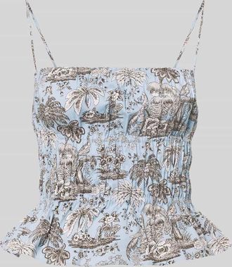 Staud Slim Fit Top mit floralem Allover-Print Modell Ayla in Hellblau, Gr&ouml;&szlig;e L