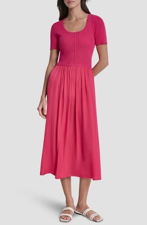 DKNY Mixed Media Short Sleeve Dress in Hot Pink at Nordstrom, Size X-Large