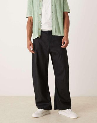 Asos Pantaloni eleganti bombati neri in lino-Nero