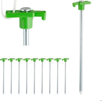 OEM Estacas Para Tienda De Campa&ntilde;a, Paquete De 50 Unidades, Anclaje Para Terreno Duro 25 Cm, Estaca, Acero Cincado, Verde Claro